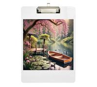 Cherry Blossoms Pond Clipboard Cute Clipboards Letter Size Clipboard with Low Profile Metal Clip for Students, Women, Man 12.5 x 9 Inches