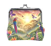 Cherry Blossoms Pond Coin Purses Kiss Lock Coin Change Wallet Purses, Coin Wallet for Women, 4.5" X 4.1", Tropical Birds Green, One Size, Tropical Birds Green