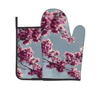 Cherry Blossoms Print Oven Mitts And Pot Holders Sets 7"X11" Kitchen Essentials 2-Piece Set Bbq, Baking