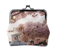 Cherry Blossoms Prints Coin Purse Kiss Lock Pu Leather Mini Pouch Wallet Change Bag for Women Girls Kids