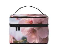 Cherry Blossoms Prints Travel Makeup Bag Flip Portable Toiletry Bag with Handle for Women's Travel and Daily Use