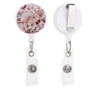 Cherry Blossoms Retractable Badge Reel - Personalized ID Name Badge Holder with Lanyard Cute Badges Reel Holder Round Nurse Doctor Name Tag Badges Clip for Work