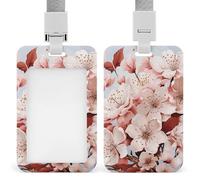 Cherry Blossoms Retractable ID Badge Holder with Lanyard - Vertical Badge Reel,Keychain Clip,Name Tag Id Card Holder Protector for Nurse Officer Teacher Security Staff Women Men
