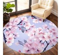 Cherry Blossoms Round Rugs for Dining Table, Japanese Flowers Rug 90cm, Pink Floral Circle Rug, Washable Round Area Rugs for Living Room Bathroom Under the Sofa