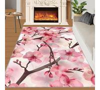 Cherry Blossoms Rugs for Girls Bedroom 160x230 cm, Non-Slip Washable Japanese Design Area Rug for Women, Soft Low-Pile Romantic Pink Carpet, Botanical Floral Style