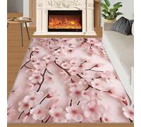 Cherry Blossoms Rugs for Girls Bedroom 80x120 cm, Non-Slip Washable Women Pink Design Area Rug for Women, Soft Low-Pile Botanical Flowers Carpet, Japanese Style