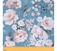 Cherry Blossoms Rustic Plants Fabric by The Yard Pink Flowers Japanese DIY Craft Hobby Fabric by The Yard Retro Leaves Botanical Blue Fabric for Upholstery and Home Accents,3 Yards