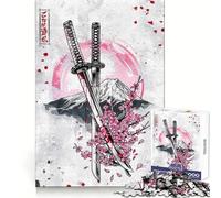 Cherry Blossoms Samurai Swords 1000 Piece Jigsaw Puzzle for Adults Sharp Recall Mind Calming Fun Uniform Cut Xmas Gift (38x52cm)