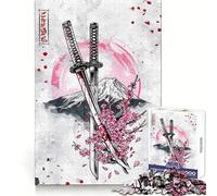 Cherry Blossoms Samurai Swords 1000 Pieces Jigsaw Puzzles for Adults Logic Ability Easy Relaxation Secure Join Lovely Gift (50x75cm)