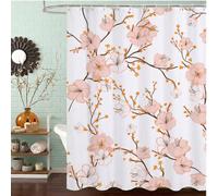 Cherry Blossoms Shower Curtain 100 x 180 cm, Waterproof Fast-Drying Polyester Fabric, Extra Long Shower Curtain with Weighted Bottom & 12 Hooks Washable Bathroom Curtains for Wet Room, White J8-664
