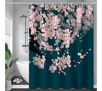 Cherry Blossoms Shower Curtain Waterproof Bathroom Curtains W160cm x L200cm,Extra Long Shower Curtain with Hooks Weighted Hem,Polyester Washable Bath Quick-Drying Curtains for Wet Room Outdoor M-1645