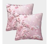 Cherry Blossoms-spring Floral Art Pillow Covers 2 Pack Cozy Pillowcase Available All Seasons Cushion Covers Polyester Decorative Sofa for Living Room Bedroom 50x50cm