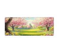 Cherry Blossoms Spring Pink Flowers Mouse Pad In Big Extended Non-Slip Rubber Base Mousepad With Stitched Edges Gaming Pc Desktop Large Mouse Pad 11.8x31.5