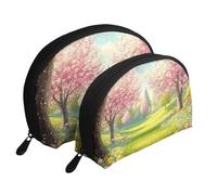 Cherry Blossoms Spring Pink Flowers Printed Makeup Bags 2-Piece Portable Shell Travel Toiletry Bag