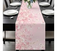 Cherry Blossoms Table Runner 13x72 Inches Long Japanese Gradient White Pink Floral Pink Cotton Linen Table Runner Burlap Style for Dinner Table Party Decor Tabletop Decorations