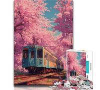Cherry Blossoms Train 1000 Pieces Jigsaw Puzzle for Adults& Teens,Stress Reliever Difficult Challenge Deal As Gifts for The Whole Family (50x75cm)