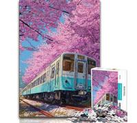 Cherry Blossoms Train Jigsaw Puzzles for Adults Teenagers Jigsaws Puzzle,Pattern Assembly Fun at Home Activities,Birthday Present,Travel Gifts (38x26cm)