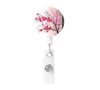 Cherry Blossoms Tree Badge Reel Retractable Clip Work Badge Holder Lightweight Plastic Name Card Holder ID Badge Clips for Nurses Office Gifts
