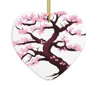 Cherry Blossoms Tree Ceramic Christmas Tree Ornaments, Heart-Shaped Pendants, Christmas Decorations, Gifts For Friends And Family.
