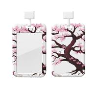 Cherry Blossoms Tree Id Badge Holder with Lanyard-Vertical Card Protector Clear Abs Hard Shell, Retractable Reel for Work Office