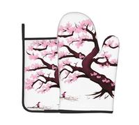 Cherry Blossoms Tree Kitchen Oven Glove High Heat Resistant and insulation pads.