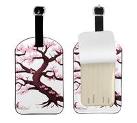 Cherry Blossoms Tree Leather Luggage Tag-Personalised ID Bag Tag for Suitcase, Privacy Cover Travel Accessory with Strap for Suitcase Backpack