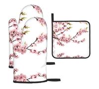 Cherry Blossoms Tree Oven Glove Set-Non-Slip Kitchen Oven Gloves, Suitable for Baking, Barbecue and Microwave Oven