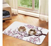 Cherry Blossoms Tree Patterned Pet Feeding Mat with Water-Absorbing PU Top & Rubber Base - Anti-Slip Dog Cat Food Mat for Cats, Dogs & Pets, 30x45cm