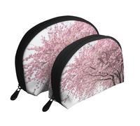 Cherry Blossoms Tree Portable Shell Cosmetic Bag Set - Travel Makeup Organiser with Zipper & Inner Compartments