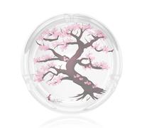 Cherry Blossoms Tree Print Round Glass Ashtray 3.3in - Clear Crystal Bedside Ashtray for Home, Office, Living Room, and More