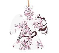 Cherry Blossoms Tree Printed Angel Shape Xmas Ornaments 1 Pcs, Christmas wooden pendant Hanging for Xmas Tree Home Indoor Outdoor Decor