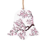 Cherry Blossoms Tree Printed Bell Shape Xmas Ornaments 1 Pcs, Christmas wooden pendant Hanging for Xmas Tree Home Indoor Outdoor Decor
