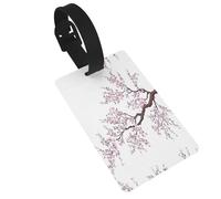 Cherry Blossoms Tree Printed Luggage Tags with Wrist Strap,Name Id Label for Suitcase,Airplane Travel Essentials