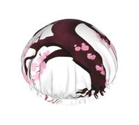 Cherry Blossoms Tree Printed shower cap, reusable, double-layered design, suitable for women to wrap their hair, wash their face, and apply face masks.