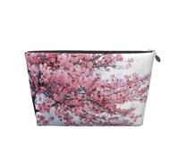 Cherry Blossoms Tree Printed Travel Cosmetic Bags with Silver Zipper Makeup Organizer Cosmetic Case Toiletry Bag for Women Mom Girls