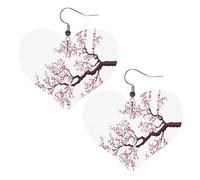 Cherry Blossoms Tree Prints Leather Heart earrings Pendant Stylish and beautiful Lightweight Dangle for Women Girls