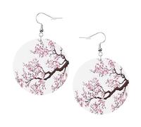 Cherry Blossoms Tree Prints Leather round earrings Pendant Stylish and beautiful Lightweight Dangle for Women Girls