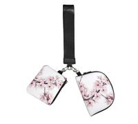Cherry Blossoms Tree Wristlet Keychain Wallet Pouch with Strap Double Zipper Small Coin Purse Portable Wrist Bag for Travel Gym Daily Use