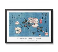 Cherry Blossoms Utagawa Hiroshige Poster, Japanese Woodblock Ukiyo-E Print, Vintage Art Picture Painting Wall Art Exhibition Bedroom Home Decor, A2 (Black Frame) - 62.5x45.1cm