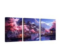 Cherry Blossoms Wall Art Japan Canvas Wall Art Wooden Framed, Set of 3 Modern Artwork Painting on Canvas Print Pictures Posters for Living Bedroom Bathroom Room Decor Ready To Hang 45x70cm U1-1185