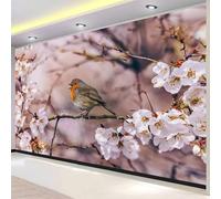 Cherry Blossoms Wall Mural Wallpaper Non-Woven 3D Birds Spring Flowers Photo Wallpaper Mural for Bedroom Living Room - Art Print Wall Decoration Poster Picture Design 200x140 cm(WxH) 1966o