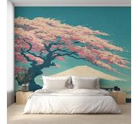 Cherry Blossoms Wallpaper for Living Room, Mountain Japanese Wall Mural for Bedroom 130x80 cm, Non-Woven Photo Wallpaper, Home Decor D&O47