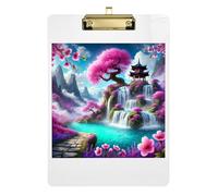 Cherry Blossoms Waterfalls Acrylic Clipboard Cute Clip Boards Hardboard Clipboard Standard Size with Low Profile Metal Clip for Teacher Student Lawyer Nurse 12.5 x 9 Inches
