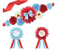 Cherry Blue Bow Baby Shower Maternity Sash and Corsage Pin Set He's the Cherry on Top Mom to Be Dad to Be Corsage Pin Flower Belly Band for Baby Shower Gender Reveal Pregnancy Photography Props