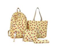 Cherry Bow Backpack for Women, 4 Piece Set, Kawaii Backpack, Nylon Backpack with Bow and Cherry Pattern, Cool Backpacks Teenager Girls (Yellow, One Size)