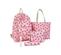 Cherry Bow Backpack for Women 4 Pieces Set Kawaii Backpack Nylon Backpack with Bow and Cherry Pattern Camera Backpacks 17, pink, Einheitsgröße, Daypack Backpacks