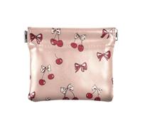 Cherry Bow Hand Drawn Pattern Squeeze Coin Purse Pouch Change Holder PU Leather Mini Wallet Coin Pocket for Women Girls Men