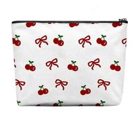 Cherry Bow Makeup Bag, Portable Flat Lay Make Up Bag, Cute Gifts for Cherry Bow Enthusiast, Personalised Storage Organiser, Travel Cosmetic Bag for Women, Fruit Bow Themed Gifts for Fruit Bow Lovers