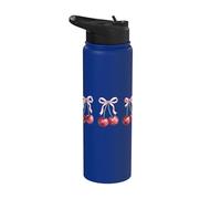 Cherry Bow Pattern Red Aesthetic Cherries Summer Fruit Lover Stainless Steel Insulated Water Bottle