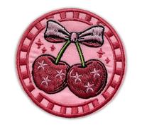 Cherry Bow Ribbons Coquette Patch 3 Inches Girly, Feminist, Aesthetic, Pink Ribbon Cute, Iron On/Sew On Embroidery Fabric Applique Patches for Trucker Hat Clothes Backpack DIY Accessories Gifts Friend